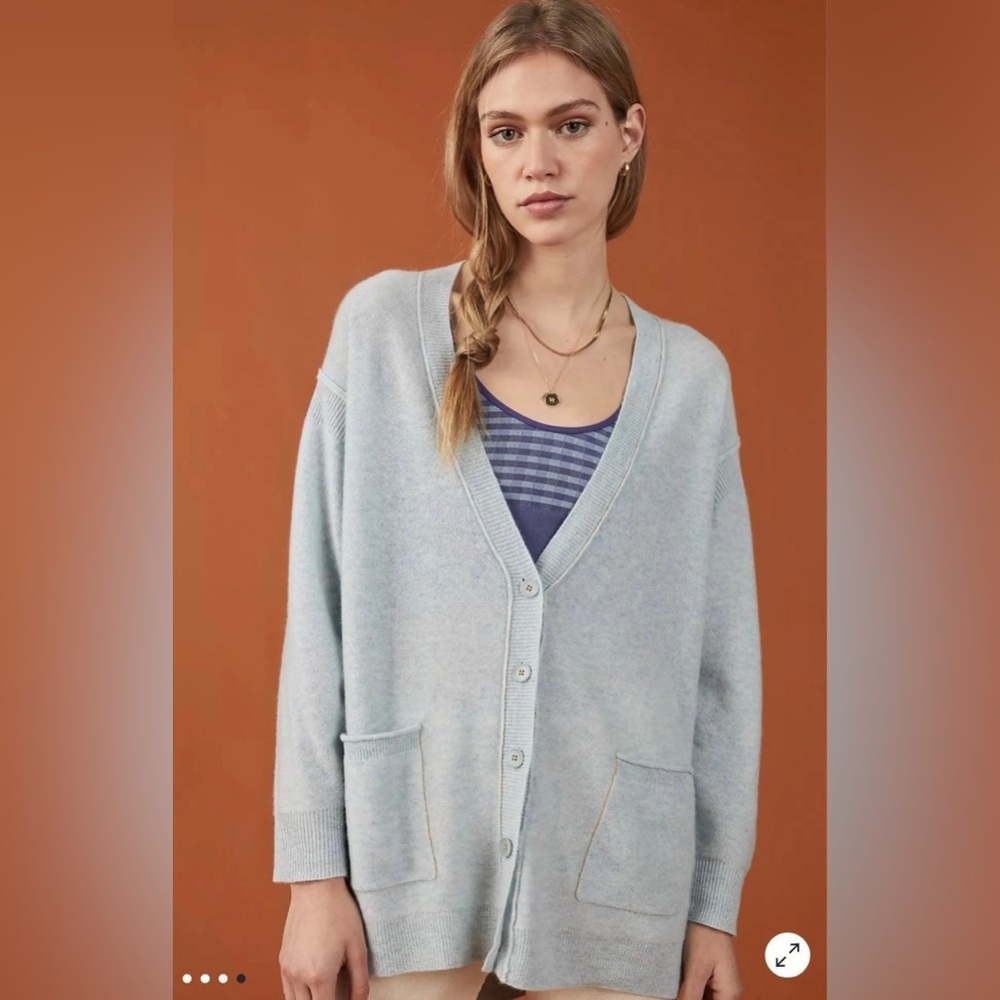 Anthropologie Pilcro Light Blue 100% Cashmere Relaxed Cardigan Sweater Size S